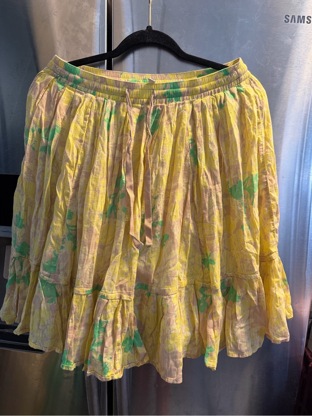 Old Navy Yellow Floral Tiered Skirt with Green Accents